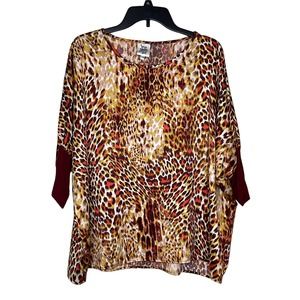 Ivy Jane Women Top Silky Flowy Tunic Leopard Print Dolman Sleeves Colorful Small